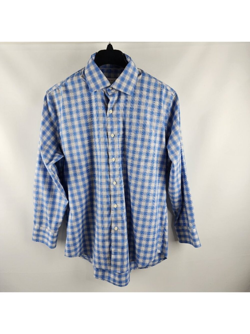 Peter Millar Shirt Men L Blue White Plaid Crown Ease Gregory Sport L/S Button Up